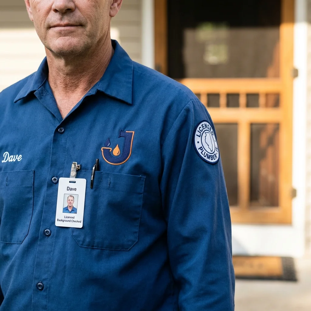 Licensed plumber showing ID badge in Green Springs, OH