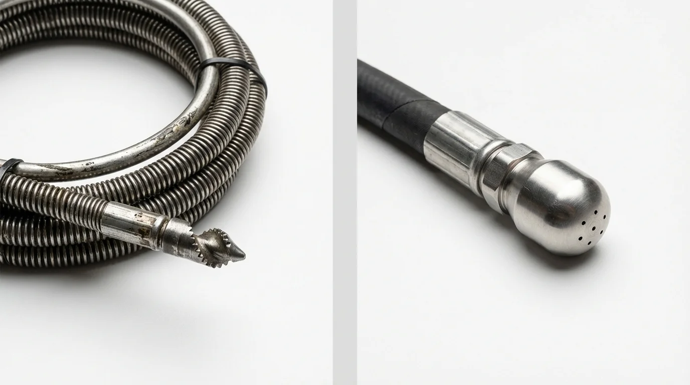 Drain snake cable and hydro jetting nozzle used for drain cleaning in Green Springs, OH