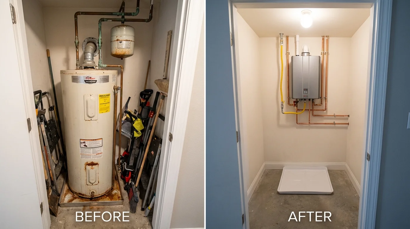 Tank water heater versus wall-mounted tankless unit comparison for Green Springs, OH homeowners